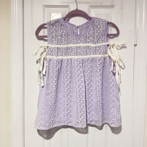 Endless Rose Women's Blouse Feminine Lilac Purple Large Floral NWT Tie Sleeveles